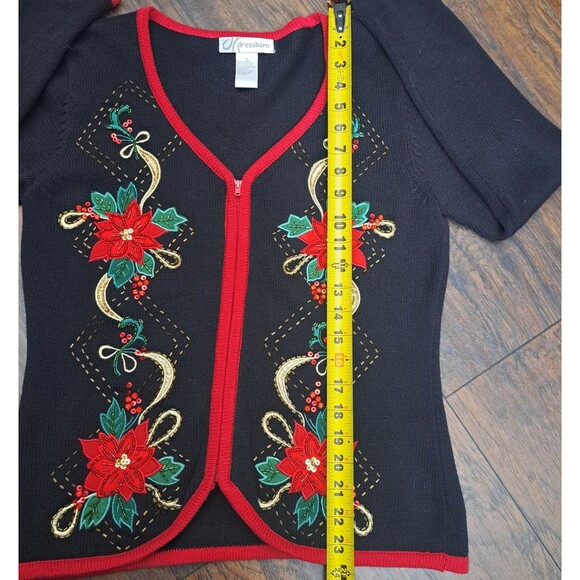 VTG Dress Barn Zip Up Cardigan Sweater Embroidered Beaded Christmas Sz S Roomy - Picture 9 of 10